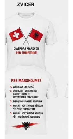 Bluza e bardhë për Zvicër, pamje përpara dhe mbrapa